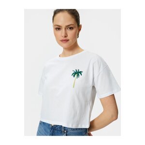Koton Crop T-Shirt Short Sleeve Crew Neck Embroidery Detailed
