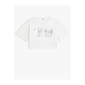Koton Crop Oversize T-Shirt Printed Short Sleeve Crew Neck Cotton