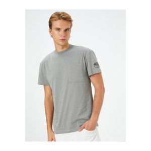 Koton Short Sleeve T-Shirt Crew Neck Pocket Label Embroidered Cotton