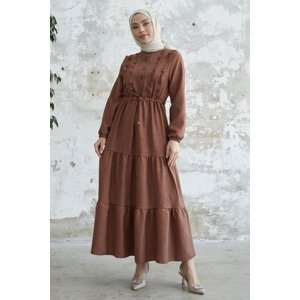 InStyle Frilly Detail Buttoned Ayrobin Dress - Brown