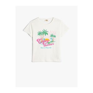 Koton T-Shirt Summer Theme Short Sleeve Crew Neck Cotton