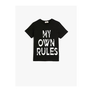 Koton T-Shirt Short Sleeve Crew Neck Motto Printed Cotton