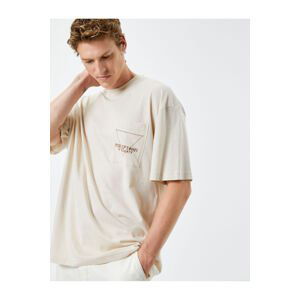 Koton Oversize T-Shirt Back Printed Pocket Detail Embroidered Crew Neck