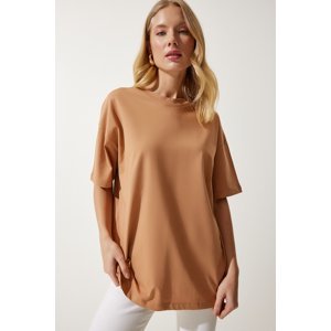 Happiness İstanbul Women's Biscuit Crew Neck Basic Oversize Knitted T-Shirt