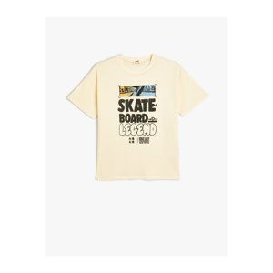 Koton T-Shirt Skateboarding Theme Printed Back Short Sleeve Crew Neck Cotton