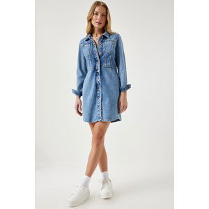 Happiness İstanbul Women's Light Blue Pocket Mini Denim Dress