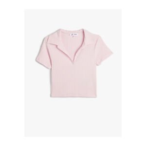 Koton Polo Neck Crop T-Shirt Short Sleeve Ribbed Cotton