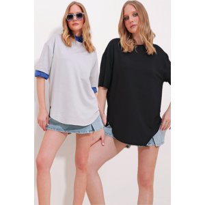 Trend Alaçatı Stili Women's Black Gray Crew Neck 2-Pack Oval Cut Modal T-Shirt