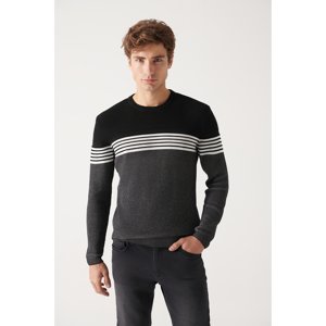 Avva Men's Black Crew Neck Panel Detailed Thessaloniki Standard Fit Normal Cut Knitwear Sweater