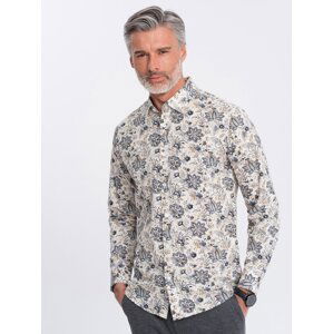 Ombre Men's SLIM FIT shirt in floral pattern - beige-gray