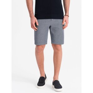 Ombre Men's shorts made of two-tone melange knit fabric - navy blue