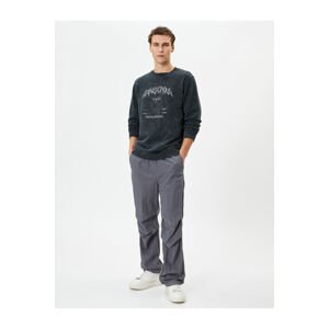 Koton Washed Sweatshirt Motto Printed Crew Neck Detailed Cotton