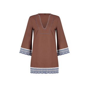 Trendyol Brown Mini Woven Stripe Accessory 100% Cotton Beach Dress