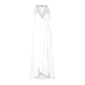 Trendyol Bridal White Belted Midi Woven Flounce Beach Dress