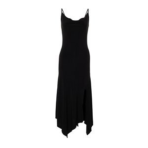 Trendyol Black Polka Dot Collar Strap Body-Shouldered Elastic Knitted Midi Dress