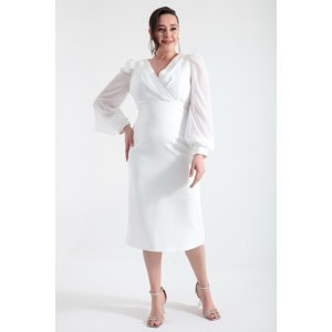 Lafaba Women's White Double Breasted Neck Plus Size Evening Dress