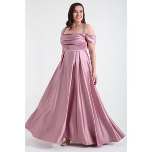 Lafaba Women's Pale Pink Stone Strap Draped Plus Size Long Evening Dress