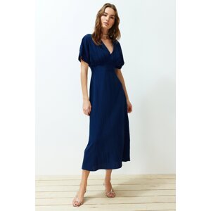 Trendyol Navy Blue A-line Corsage Detailed V-neck Woven Maxi Dress