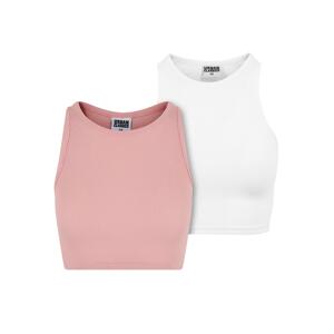 Women's Cropped Rib Top - 2 Pack Pink+White