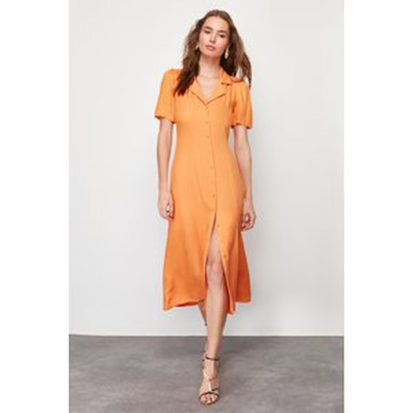 Trendyol Orange Midi Woven Shirt Dress