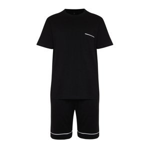 Trendyol Black Regular Fit Piping Knitted Shorts Pajamas Set