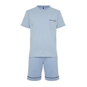 Trendyol Blue Regular Fit Piping Knitted Pajamas Set