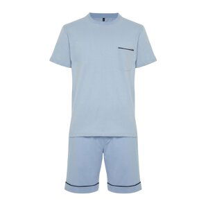 Trendyol Blue Regular Fit Piping Knitted Shorts Pajamas Set