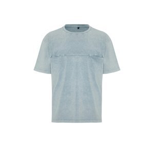 Trendyol Pale Blue Relaxed/Comfortable Fit Distressed/Pale Effect Pocket 100% Cotton T-Shirt