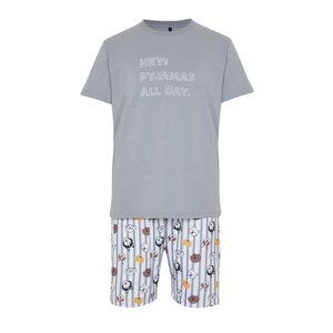 Trendyol Gray Regular Fit Printed Knitted Shorts Pajamas Set