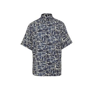 Trendyol Navy Blue Oversize Fit 100% Viscose Patterned Short Sleeve Flowy Summer Shirt