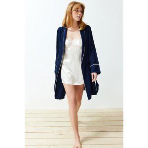 Trendyol Navy Blue Belted Piping Detailed Woven Dressing Gown