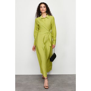 Trendyol Green Shirt Collar Waist Tie Detailed Woven Dress