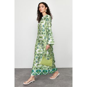 Trendyol Green Satin Surface Ethnic Patterned Evening Dress