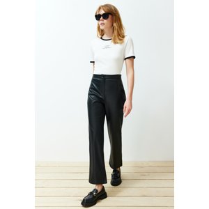 Trendyol Black Straight/Straight Cut Slim Leg Faux Leather Woven Trousers