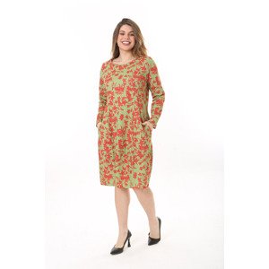 Şans Women's Plus Size Green Organic Cotton Fabric Cup Detailed Long Sleeve Dress