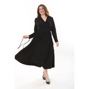 Şans Women's Plus Size Black Wrapover Waist Tied Lycra Dress