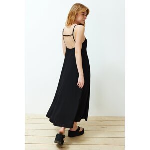 Trendyol Black Straps A-Line Twist/Textured Knitted Maxi Dress