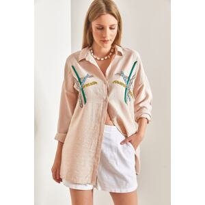 Bianco Lucci Women's Stamp Palette Embroidered Linen Ayrobin Shirt