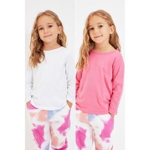 Trendyol White-Pink 2 Pack Basic Girl's Knitted T-Shirt
