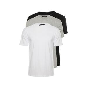 Trendyol White-Black-Grey Men's Basic Slim 3-Pack Short Sleeve 100% Cotton T-Shirt