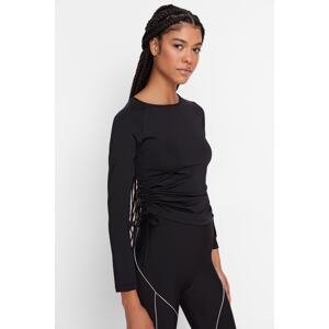 Trendyol Black Scuba/Submersible Side Gather Detailed and Crew Neck Knitted Sports Blouse