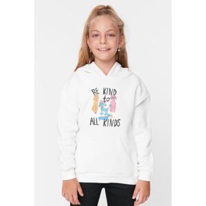 Trendyol Girls' Ecru Hooded Printed Knitted Sweatshirt