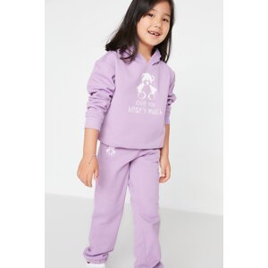 Trendyol Lilac Printed Girls' Knitted Tracksuit Set