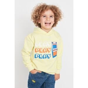 Trendyol Boy's Yellow Printed Hoodie, Knitted Sweatshirt