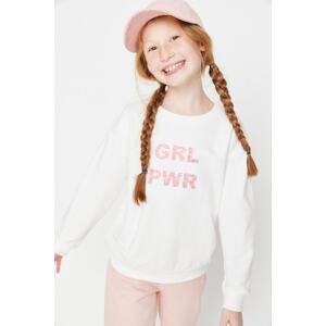 Trendyol Ecru Printed Crew Neck Girls Knitted Sweatshirt