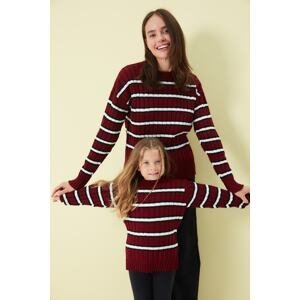 Trendyol Claret Red Color Block Unisex Kids Knitwear Sweater