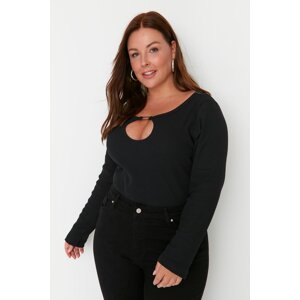 Trendyol Curve Black Cut Out Detailed Knitted Body with Snap fastener