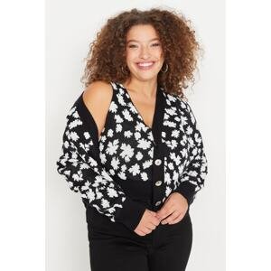 Trendyol Curve Black Floral Openwork Knitwear Cardigan -Top 2-Piece Suit