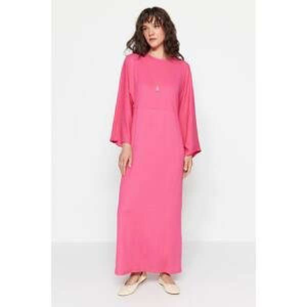 Trendyol ružové španielske pletené šaty s rukávmi