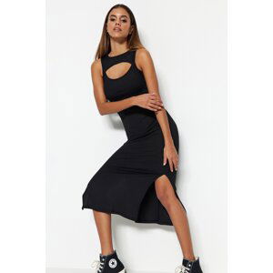 Trendyol Black Fitted Cut Out Detail Midi Stretch Knit Dress